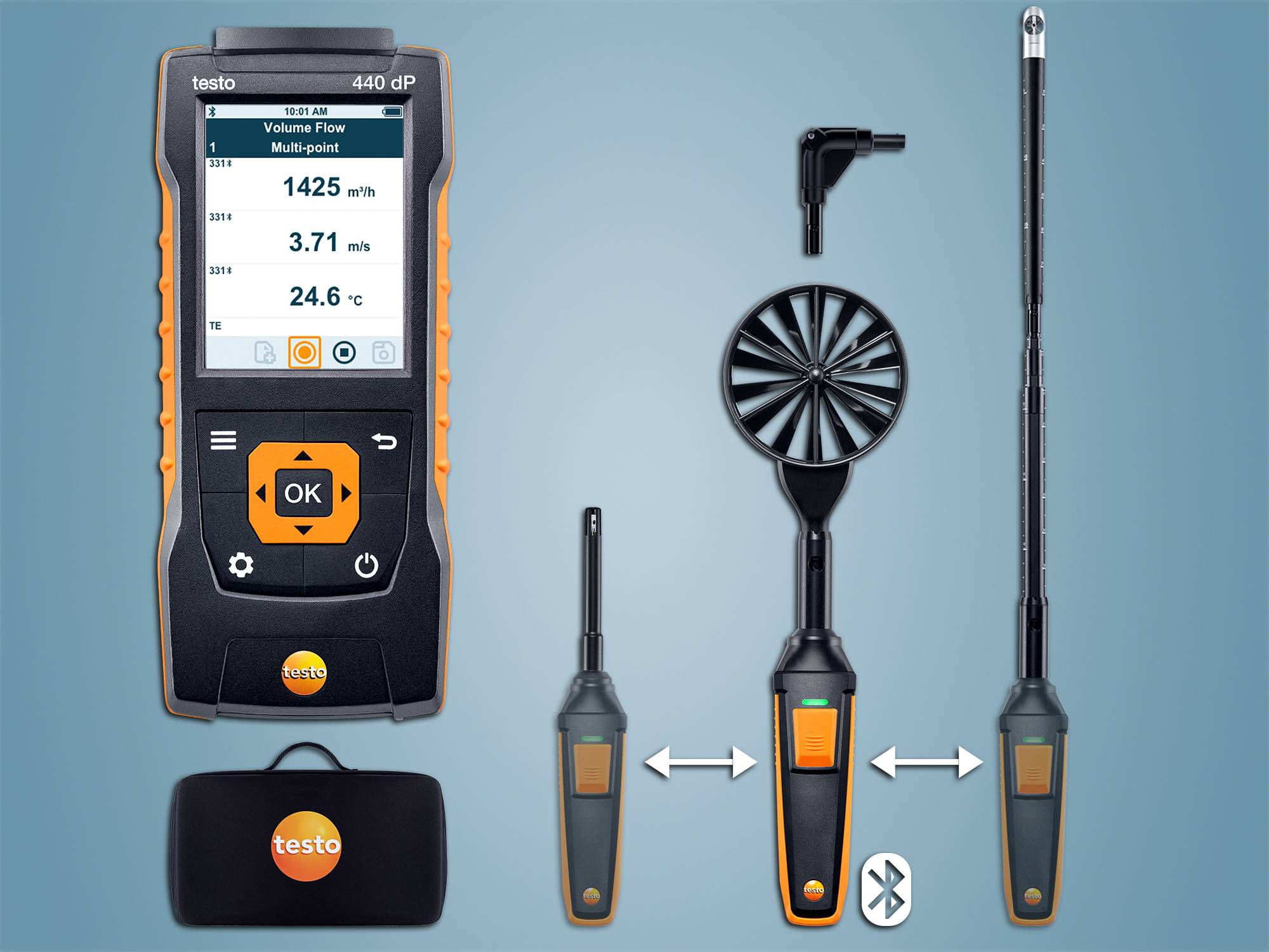 testo 440 delta P Hava Hızı ComboSet 2, Bluetooth'lu